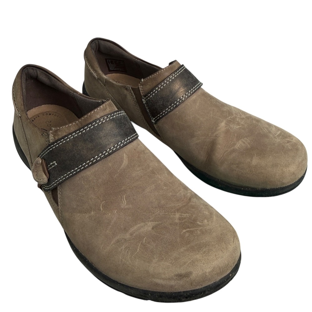 Clarks Collection Womens Taupe Leather Roseville Dot Loafer Clogs 8.5 M Comfort